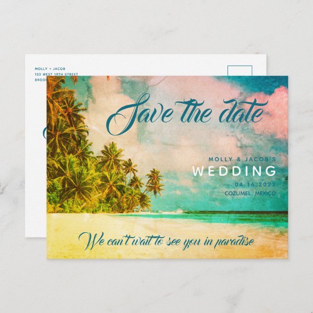 Paradise Beach Destination Wedding Save the Date Announcement Postcard (Front/Back)