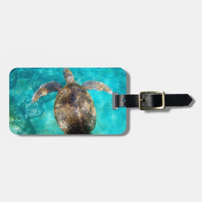 Paradise beach green sea turtle underwater luggage tag (Front Horizontal)