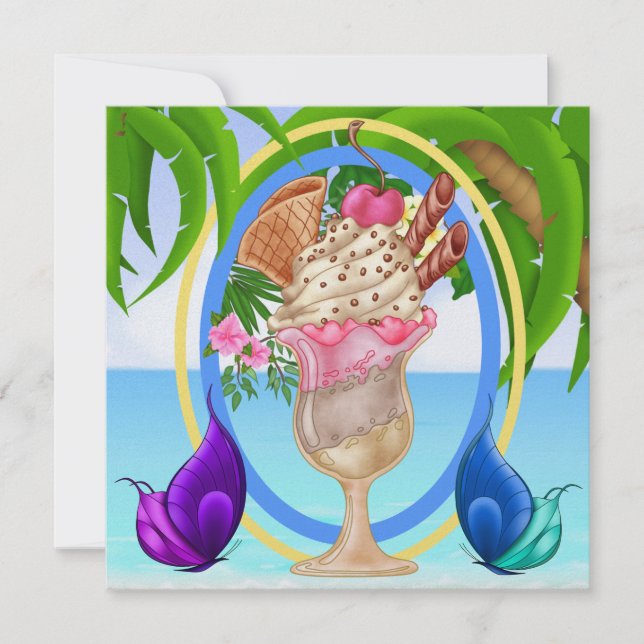 Paradise Beach Ice Cream Invitation (Front)