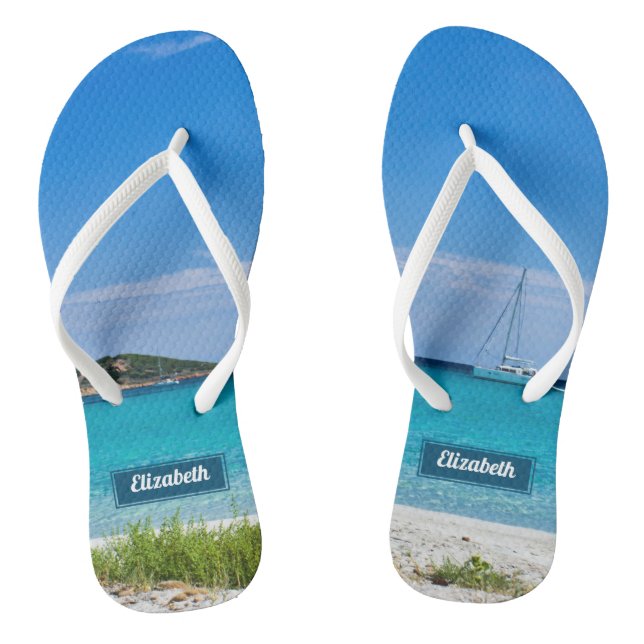 Paradise beach photograph with name thongs (Footbed)