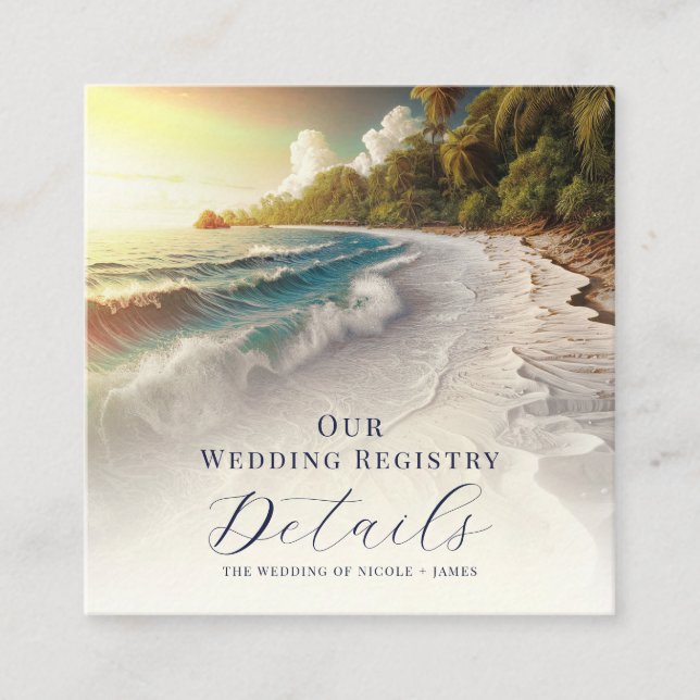 Paradise Beach Sunset Coastal Registry QR Code Square Business Card (Front)