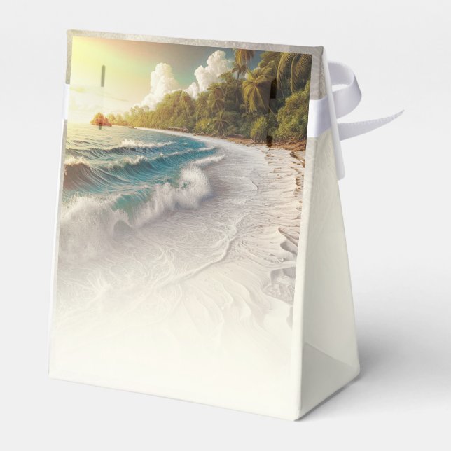 Paradise Beach Sunset Coastal Wedding  Favour Box (Back Side)