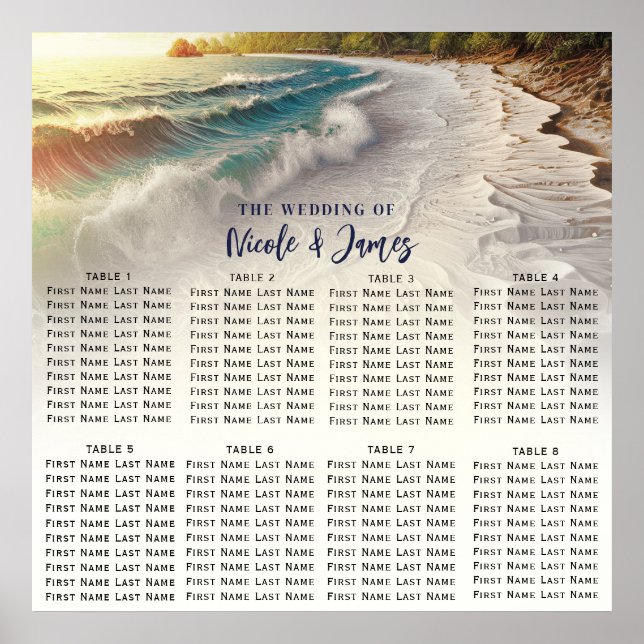 Paradise Beach Sunset Coastal Wedding Seating  Poster (Front)