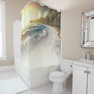 Paradise Beach Sunset Rustic Coastal Shower Curtain