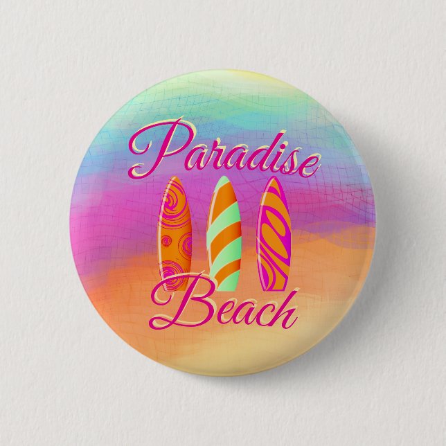Paradise Beach Surfboards 6 Cm Round Badge (Front)