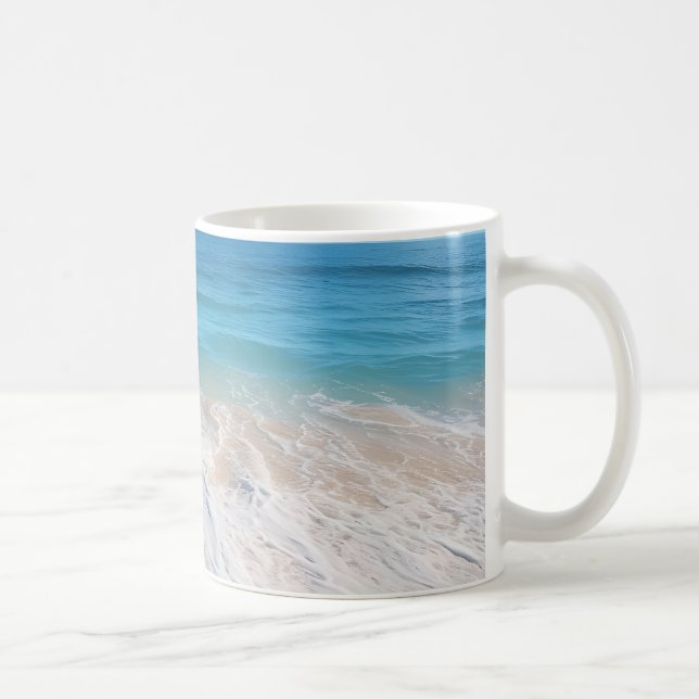 Paradise beach waves scene ocean sand island coffee mug (Right)