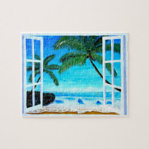 Paradise Beach Window - Caribbean Hideaway Jigsaw Puzzle