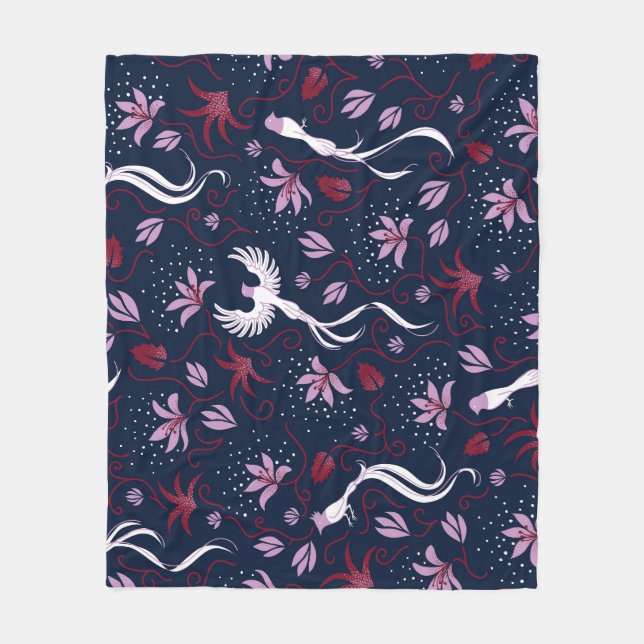 Paradise Birds: Blossoming Vintage Pattern. Fleece Blanket (Front)
