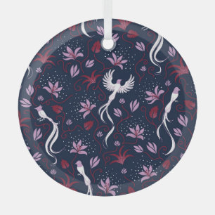 Paradise Birds: Blossoming Vintage Pattern. Glass Tree Decoration