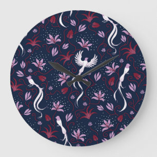 Paradise Birds: Blossoming Vintage Pattern. Large Clock