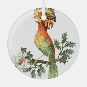 Paradise Birds: Exotic Floral Background Glass Tree Decoration