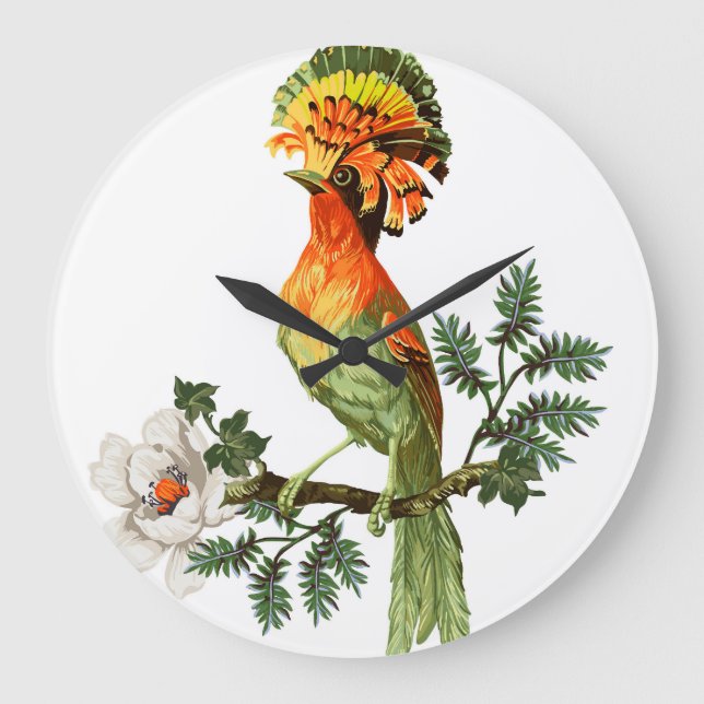 Paradise Birds: Exotic Floral Background Large Clock (Front)