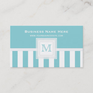 Paradise Blue White Stripe: Monogram Business Card