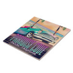 Paradise Cove,Malibu,California travel poster Ceramic Tile<br><div class="desc">Paradise Cove ,  Malibu,  California USA vintage style travel poster of an all American car on the beach during a sunset.</div>