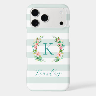 Paradise Floral and Mint Stripes Monogram
