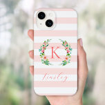 Paradise Floral and Pink Stripes Monogram Case-Mate iPhone 14 Case<br><div class="desc">This fun trendy design features a blush pink and white striped background with colourful floral wreath. Personalise the design with your name and monogram or other text. Use the design tools to choose any background colour, edit the text fonts and colours or upload your own photos to create a unique...</div>