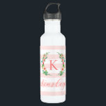 Paradise Floral and Stripes Monogram 710 Ml Water Bottle<br><div class="desc">This fun trendy design features a blush pink and white striped background with colourful floral wreath. Personalise the design with your name and monogram or other text. Use the design tools to choose any background colour, edit the text fonts and colours or upload your own photos to create a unique...</div>