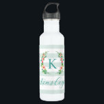 Paradise Floral and Stripes Monogram 710 Ml Water Bottle<br><div class="desc">This fun trendy design features a mint and white striped background with colourful floral wreath. Personalise the design with your name and monogram or other text. Use the design tools to choose any background colour, edit the text fonts and colours or upload your own photos to create a unique custom...</div>