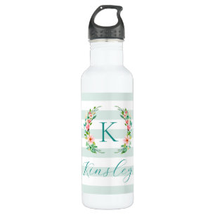 Paradise Floral and Stripes Monogram 710 Ml Water Bottle