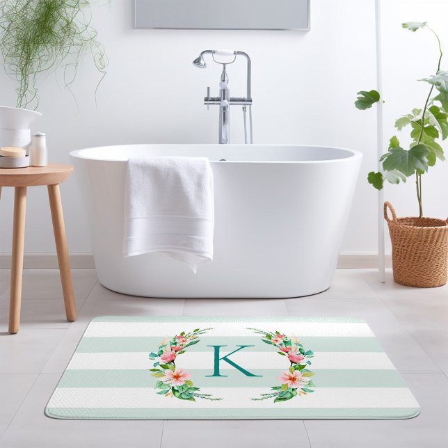 Paradise Floral and Stripes Monogram Bath Mat (Creator Uploaded)