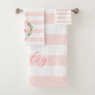 Paradise Floral and Stripes Monogram Bath Towel Set