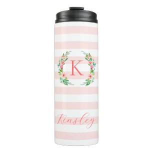 Paradise Floral and Stripes Monogram Thermal Tumbler