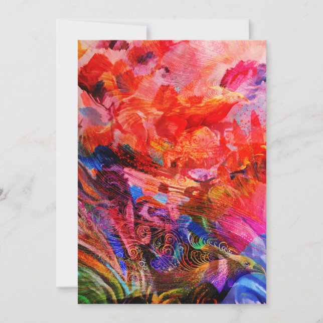 Paradise Floral Bird Phoenix Rising Flame Art Holiday Card (Front)