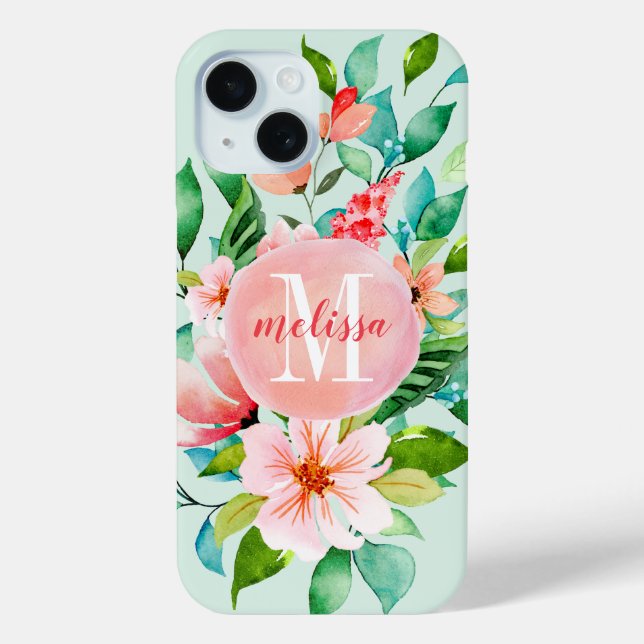 Paradise Floral Watercolor Monogram Case-Mate iPhone Case (Back)