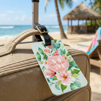 Paradise Floral Watercolor Monogram Luggage Tag