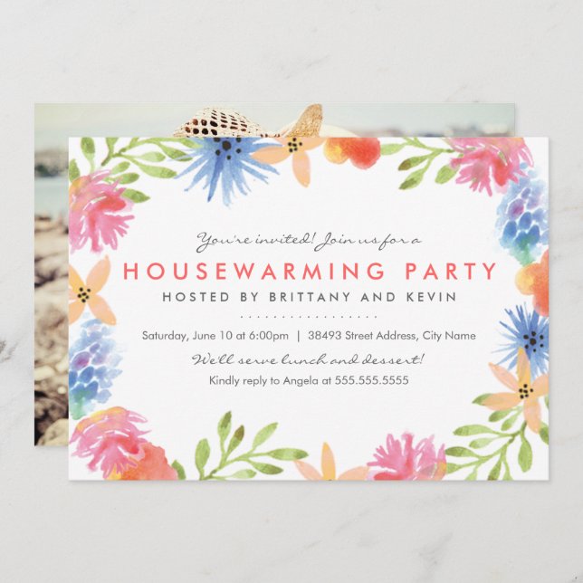 Paradise Flowers Housewarming Part Invite (Front/Back)