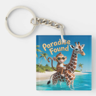 Paradise Found, Monkey Riding Giraffe in the Ocean Key Ring