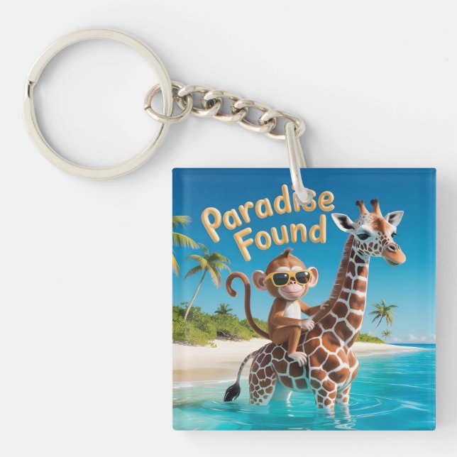Paradise Found, Monkey Riding Giraffe in the Ocean Key Ring (Front)
