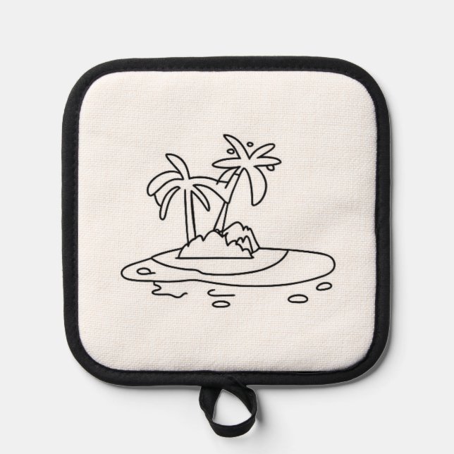 Paradise Island, line drawing Pot Holder (Front)