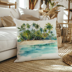 Paradise Island Tropical Beach Palm Trees Cushion