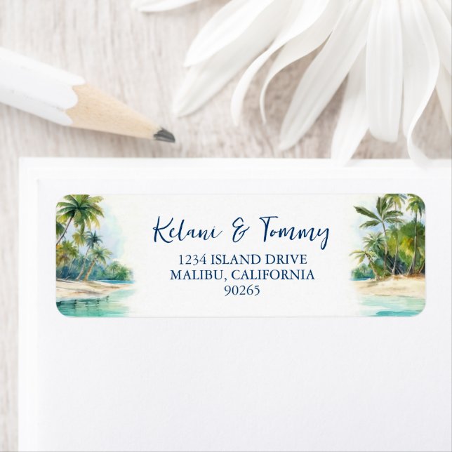 Paradise Island Tropical Beach Wedding Address Return Address Label (Insitu)