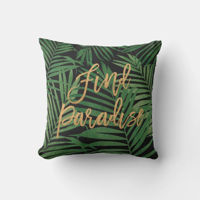 Paradise Palm Hawaiian Reversible- Black and Gold Cushion (Front)
