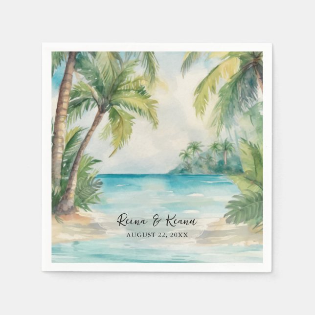 Paradise Palms Tropical Beach Wedding Napkin (Front)