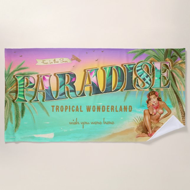 Paradise Postcard Style Fun in the Sun  Towel (Front)