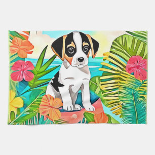 Paradise Puppy Design Tea Towel