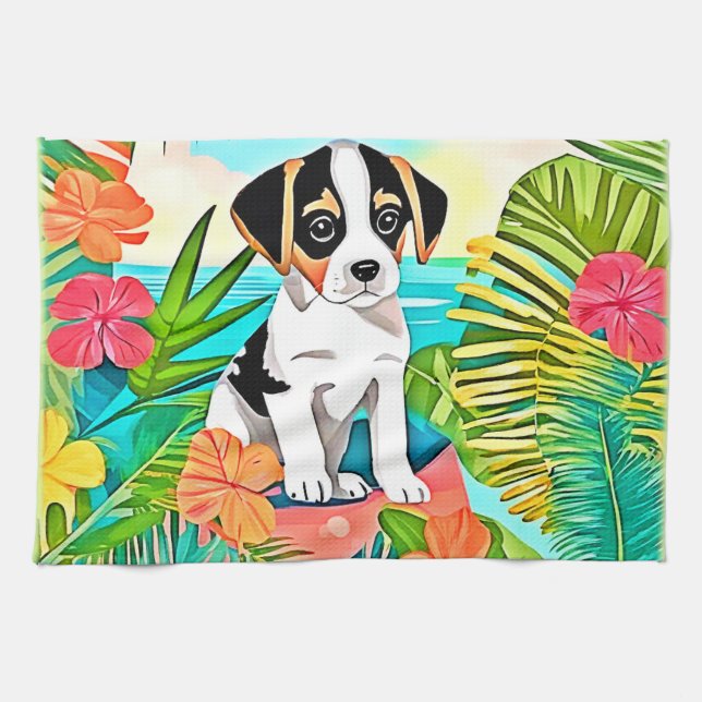 Paradise Puppy Design Tea Towel (Horizontal)