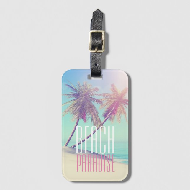 Paradise Retro Pastel Beach Palm Tree Luggage Tag (Front Vertical)