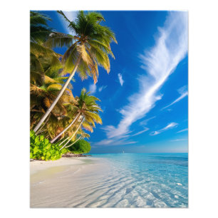 Paradise Shoreline:Tropical Palm Trees and Crystal Photo Print
