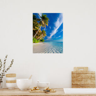 Paradise Shoreline:Tropical Palm Trees and Crystal Poster