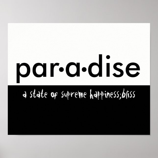 paradise typography poster black and white (Front)