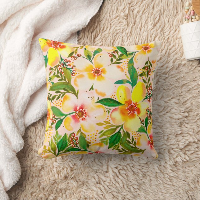 Paradiso Calido-Pale Pink Tropical Floral Artistic Cushion (Blanket)