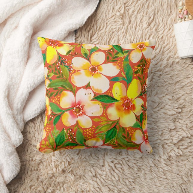 Paradiso Calido-Tangerine Tropical Floral Artistic Cushion (Blanket)