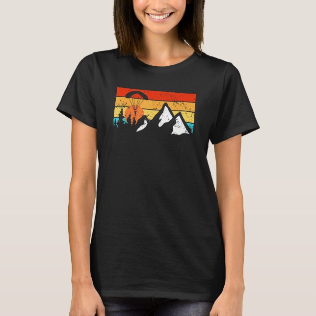 Paraglider With Parachute Sunset And Mountains Par T-Shirt (Front)