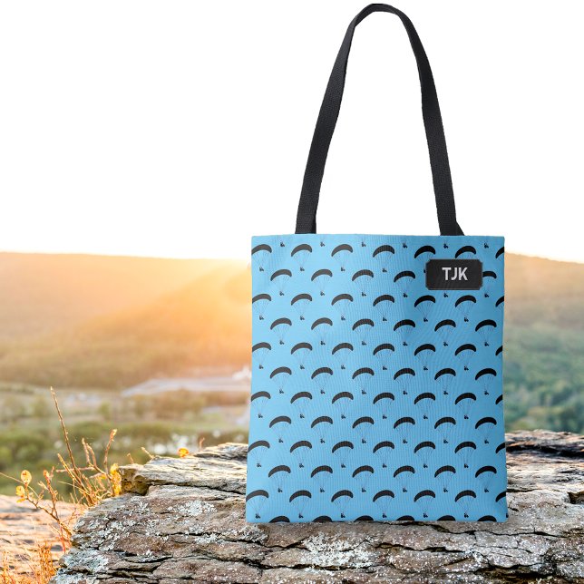 Paragliding Motif in repeat pattern with initials Tote Bag (Creator Uploaded)