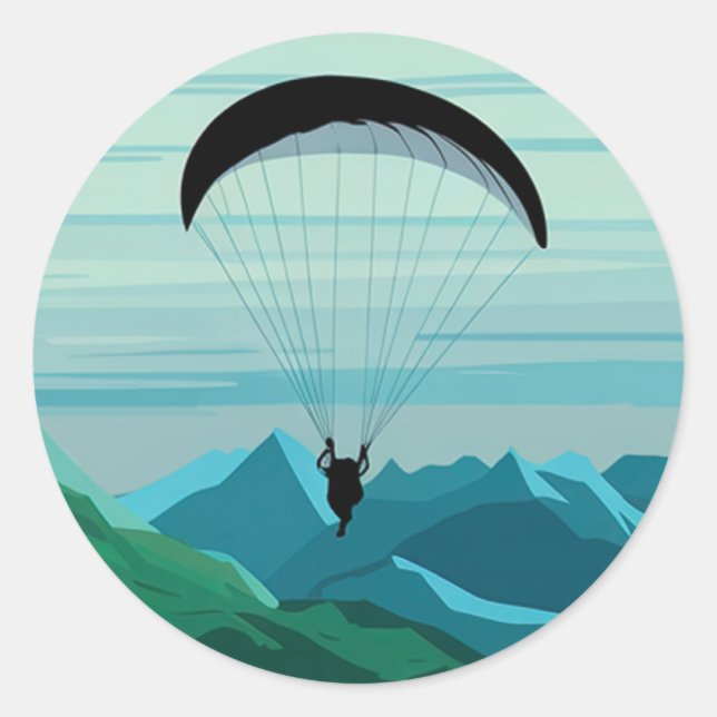 Paragliding Pilot Flying Mountains Sports Classic Round Sticker (Front)
