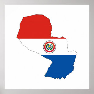 paraguay country flag map shape silhouette poster
